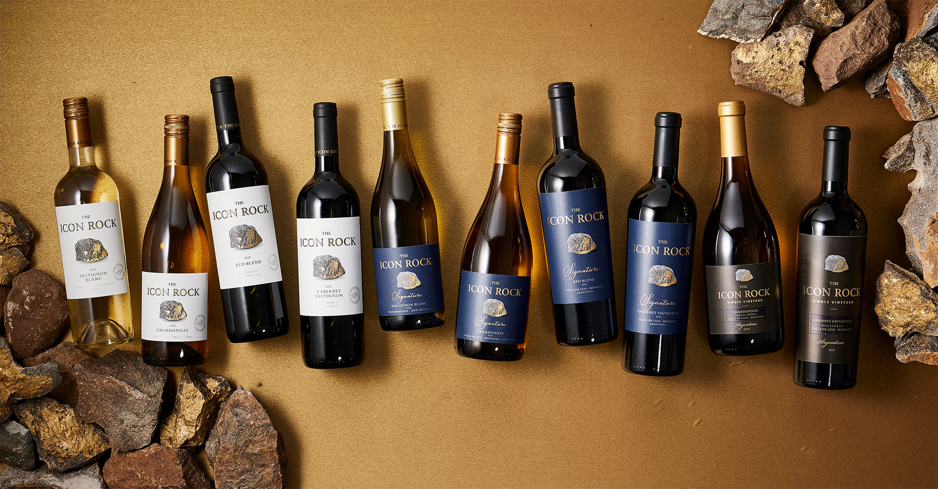 The Icon Rock Bottles Arranged Laying Down